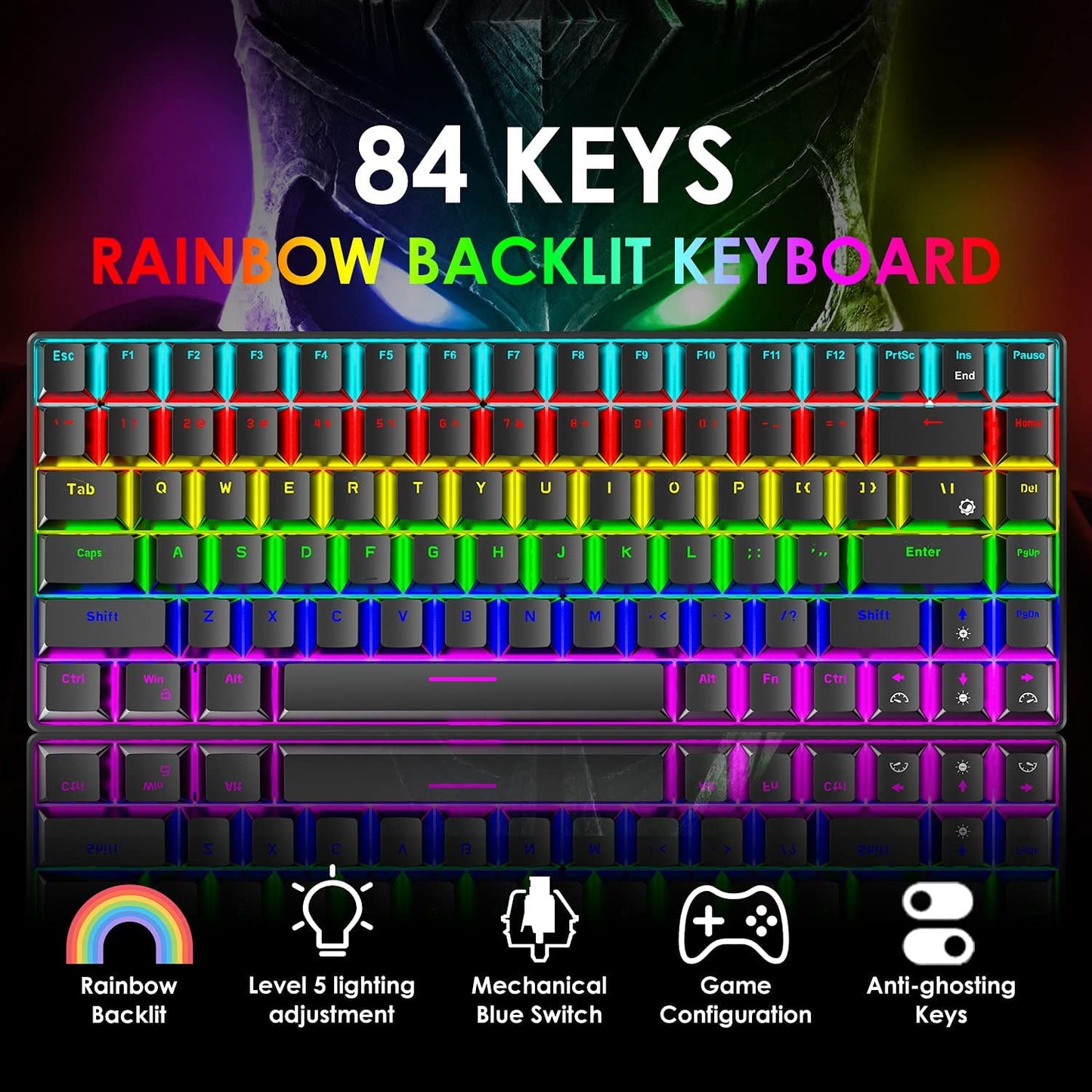 ⌨️ KeyForce™ 84-Key Mechanical Keyboard — RGB Backlit, Type-C, and Anti-Ghosting