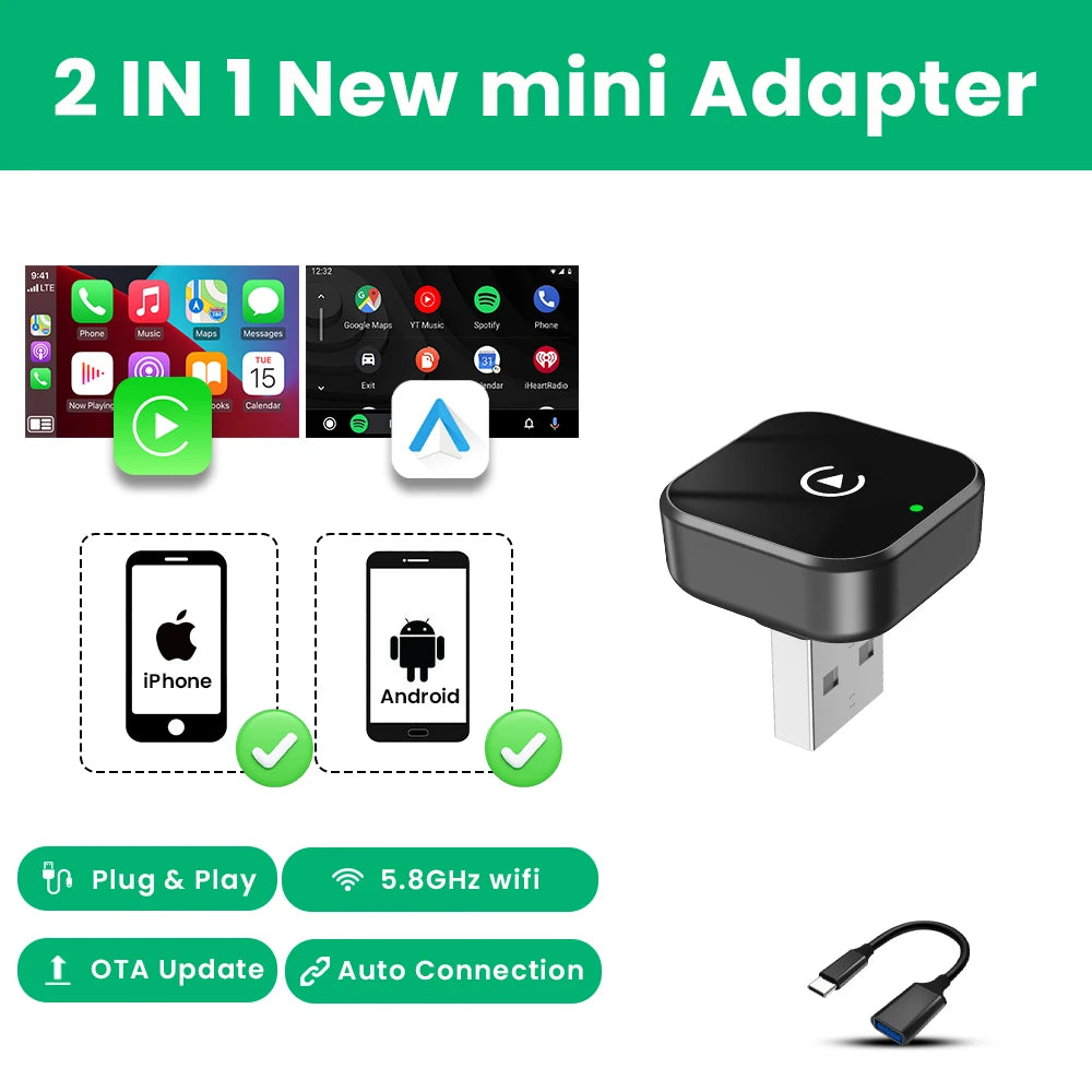 SmartDrive™ 2-in-1 Wireless Car Adapter — Seamless CarPlay & Android Auto for VW, Toyota, Nissan, Honda, Kia, Opel & MG