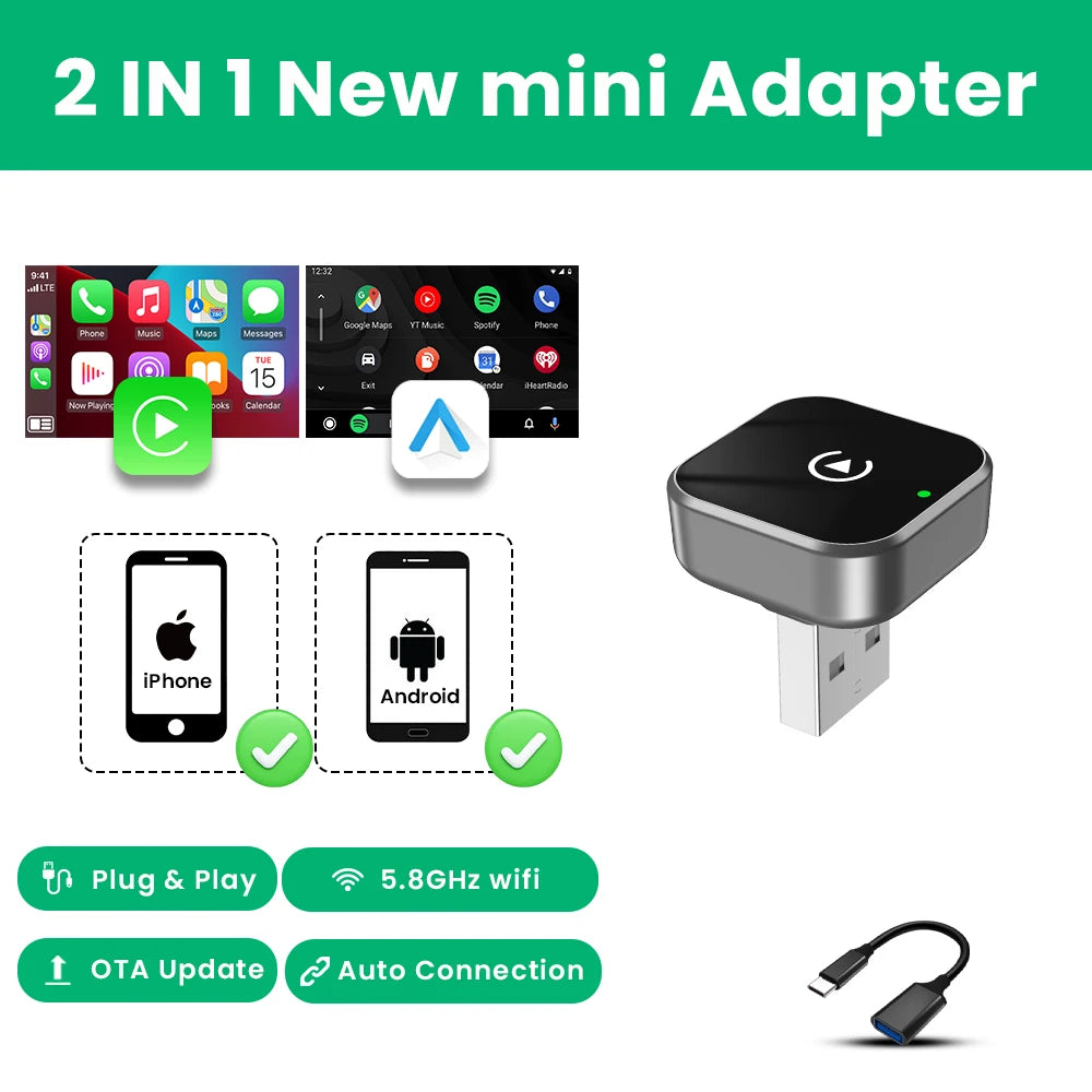 SmartDrive™ 2-in-1 Wireless Car Adapter — Seamless CarPlay & Android Auto for VW, Toyota, Nissan, Honda, Kia, Opel & MG