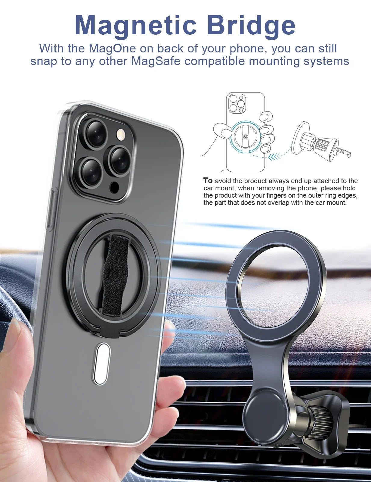 EWA MagOne™ 3rd Gen Magnetic Phone Holder with Kickstand — MagSafe Compatible for iPhone 13–17 Series