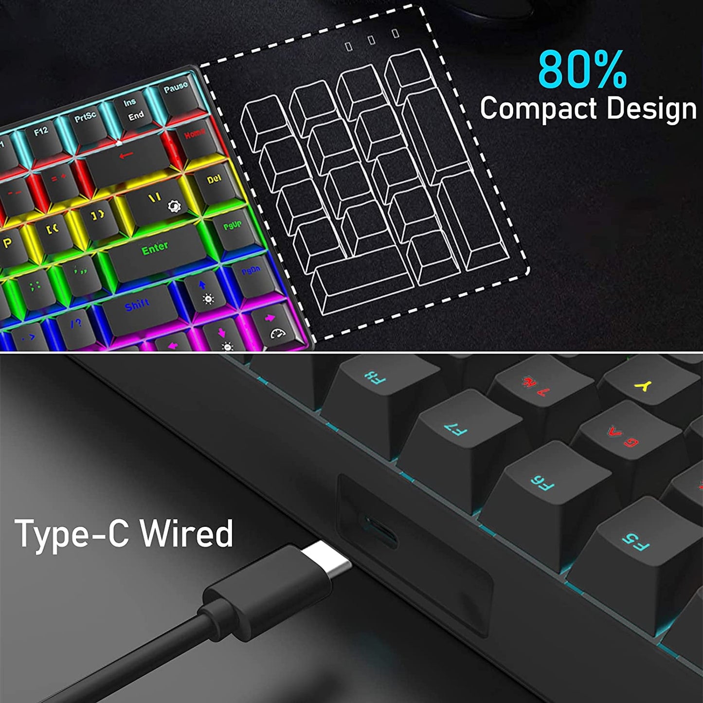 ⌨️ KeyForce™ 84-Key Mechanical Keyboard — RGB Backlit, Type-C, and Anti-Ghosting
