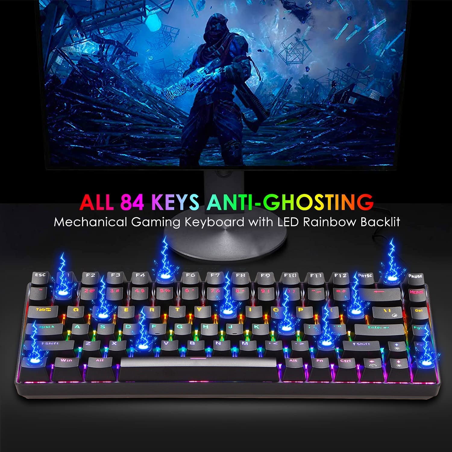 ⌨️ KeyForce™ 84-Key Mechanical Keyboard — RGB Backlit, Type-C, and Anti-Ghosting